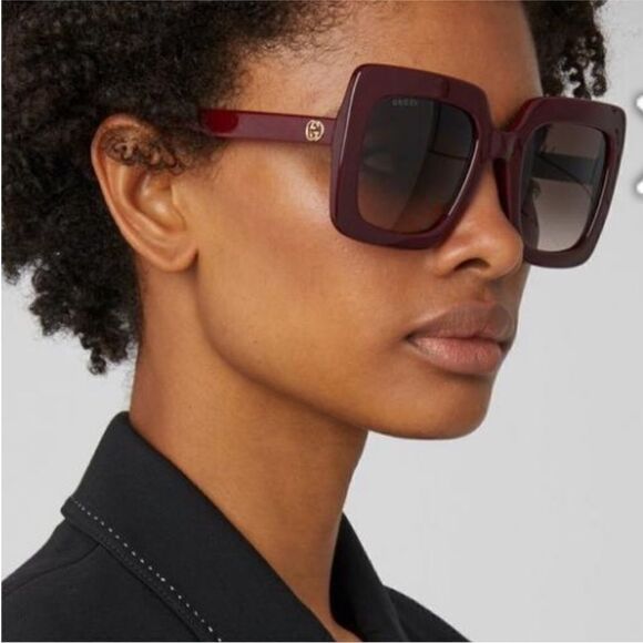 Gucci Acetate Oversized Sunglasses GG0328S in Burgundy - Picture 1 of 14